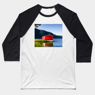 Red Boathouse on Lake Baseball T-Shirt